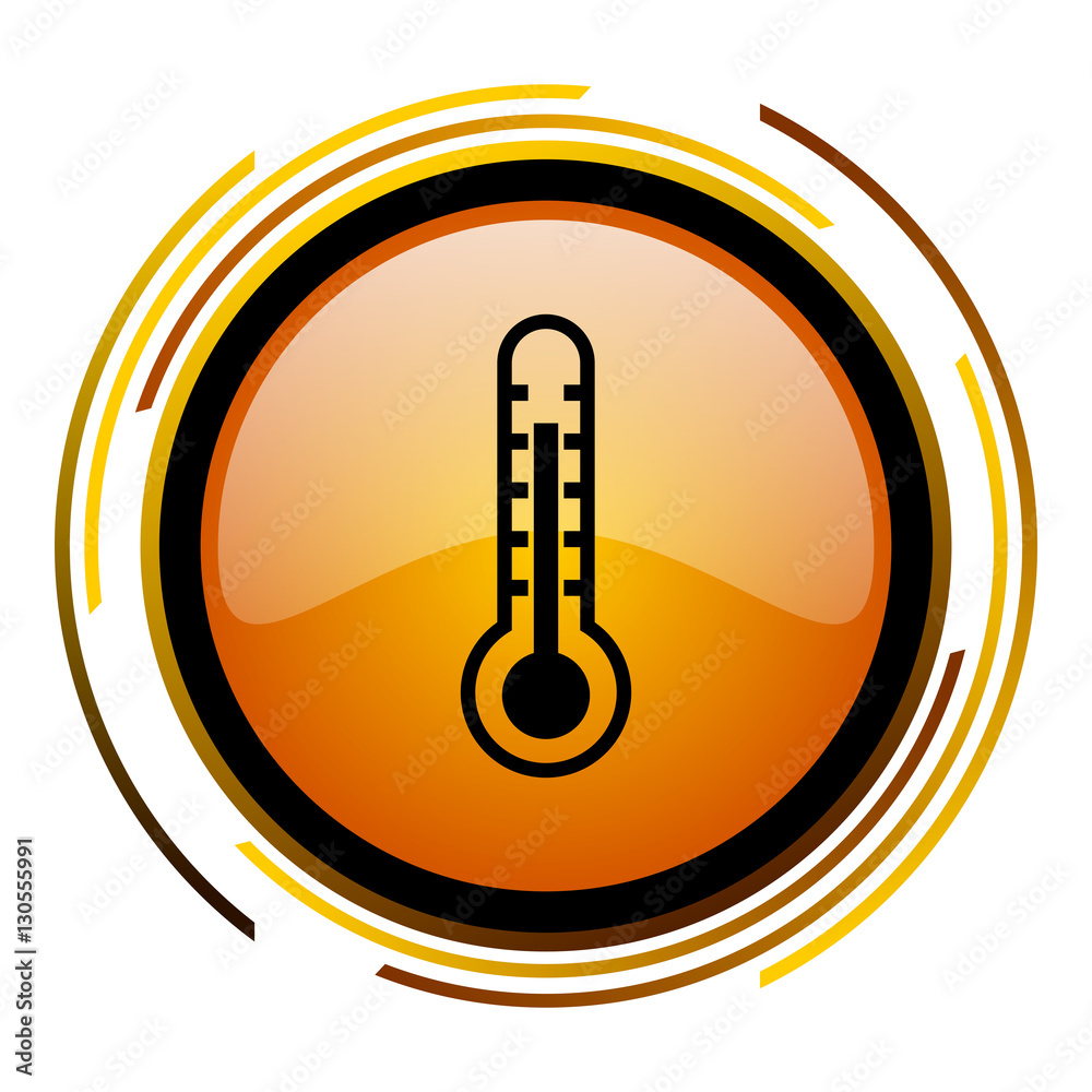 Thermometer sign vector icon. Modern design round orange button isolated on white square background for web and application designers in eps10. Thermometer sign vector icon. Modern design round orange button isolated on white square background for web and application designers in eps10.