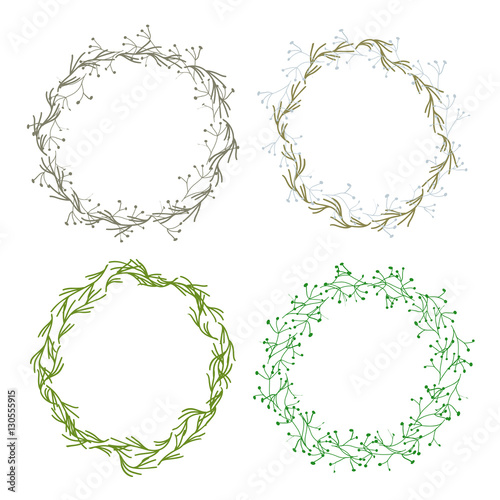 Set of simple floral wreathes with hand-drawn elements.