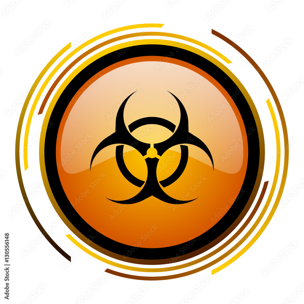 Biohazard sign vector icon. Modern design round orange button isolated on white square background for web and application designers in eps10. Biohazard sign vector icon. Modern design round orange button isolated on white square background for web and application designers in eps10.