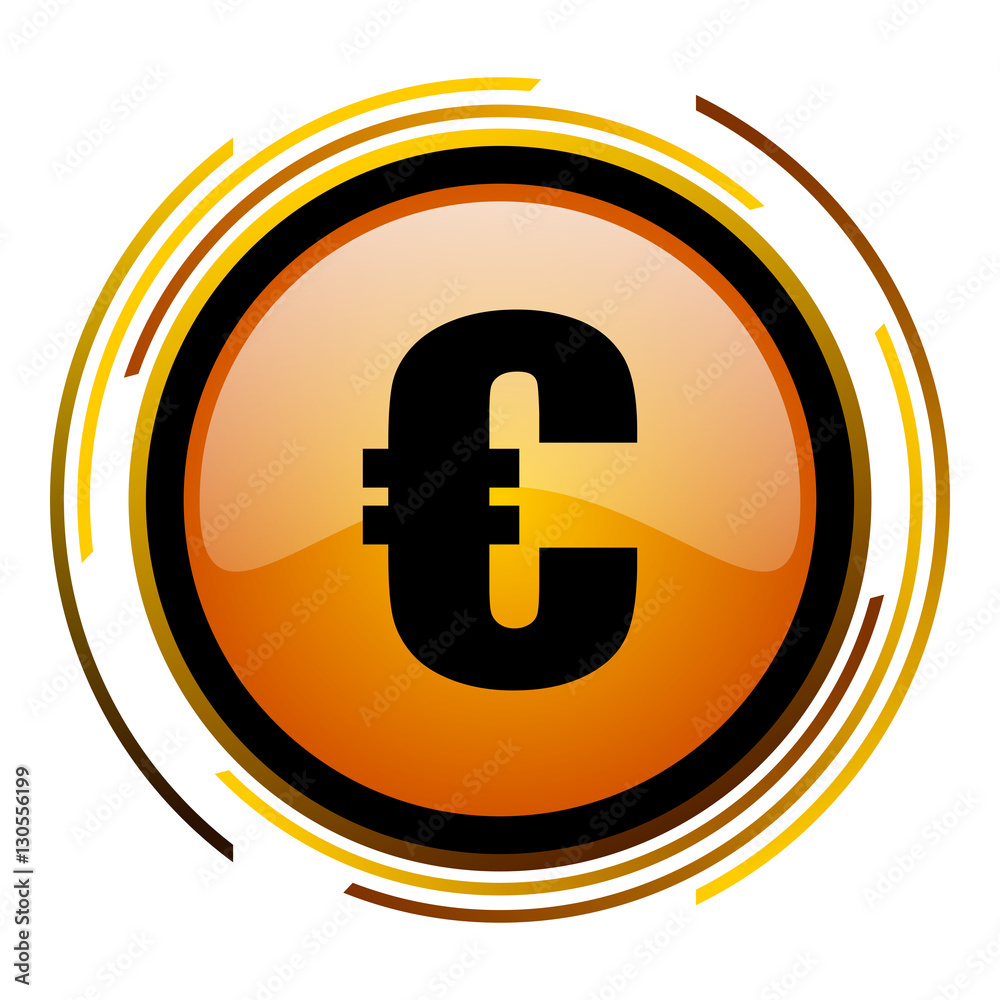 Euro currency orange glossy web vector icon. Euro currency orange glossy web vector icon.