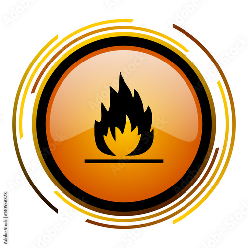 Flames orange glossy web vector icon.