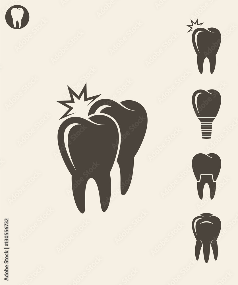 Obraz premium Dental hygiene. Stylized teeth on gray background