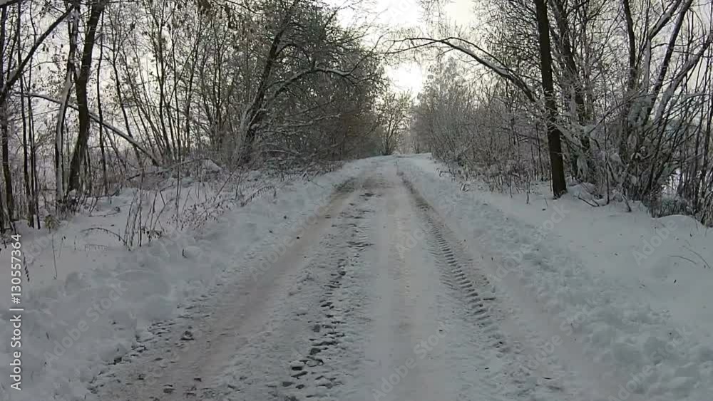 Aerial view of winter forest with road and snow on the trees Aerial view of winter forest with road and snow on the trees