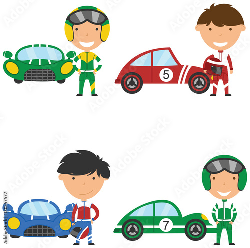 Vector collection of racing drivers and sport cars