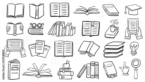 Set of books doodles