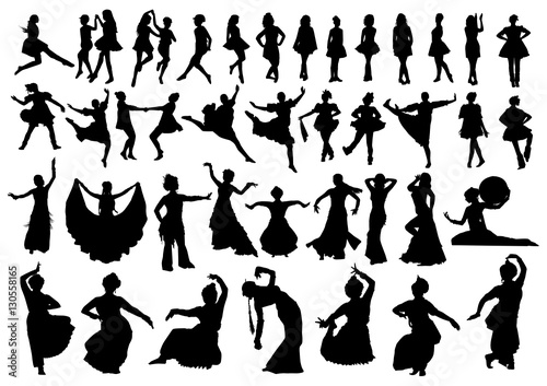 Set of ethnic dancers silhouettes