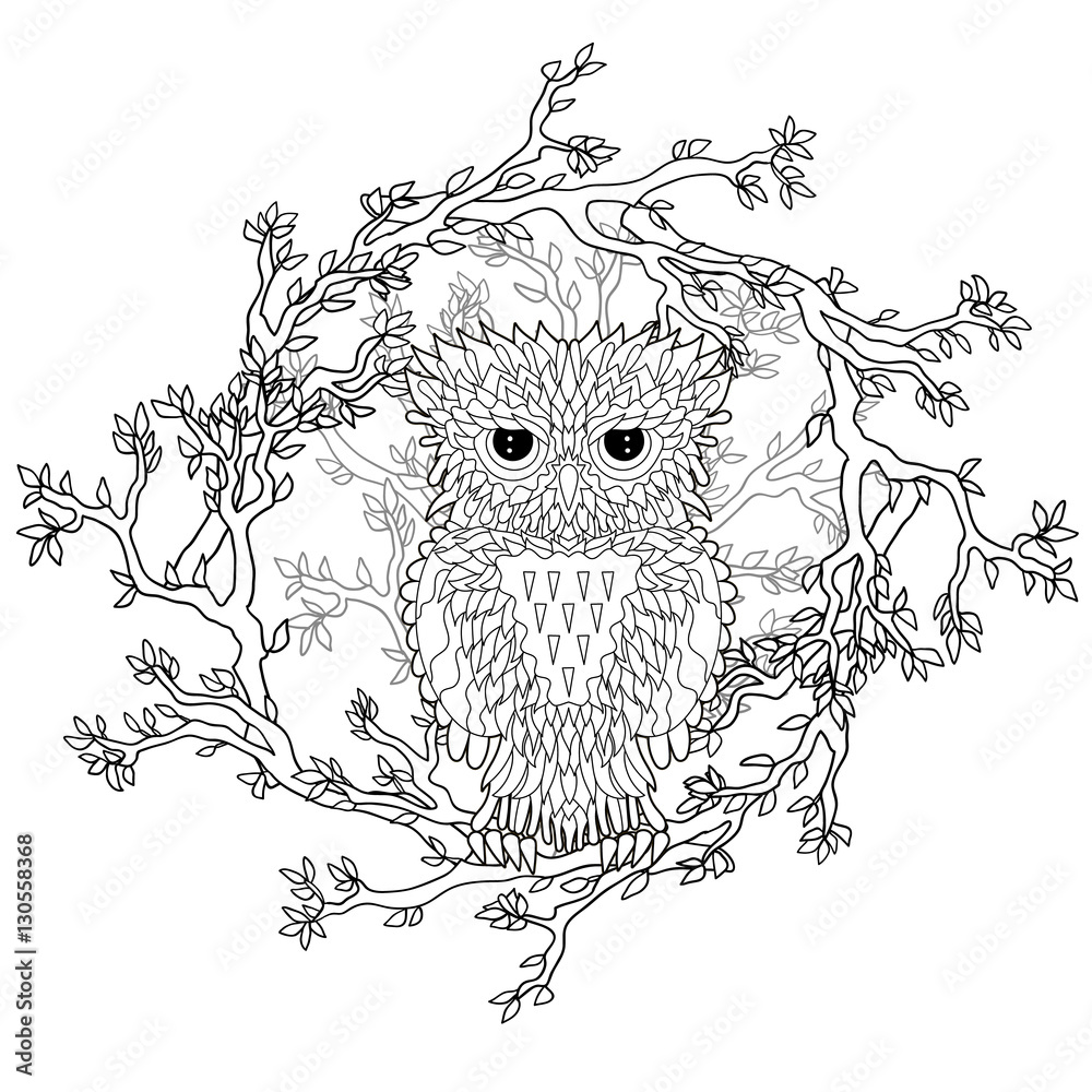 Coloring page with the owl Stock Vector | Adobe Stock