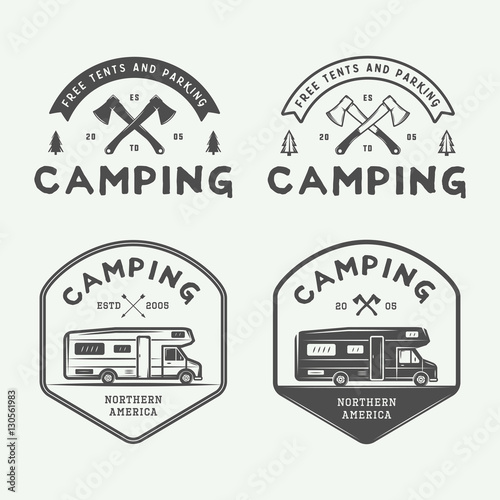 Set of vintage camping outdoor and adventure logos, badges
