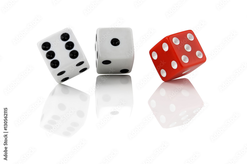 trio of dice on reflected background trio of dice on reflected background