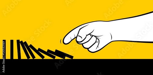 Man hand dropping domino pieces