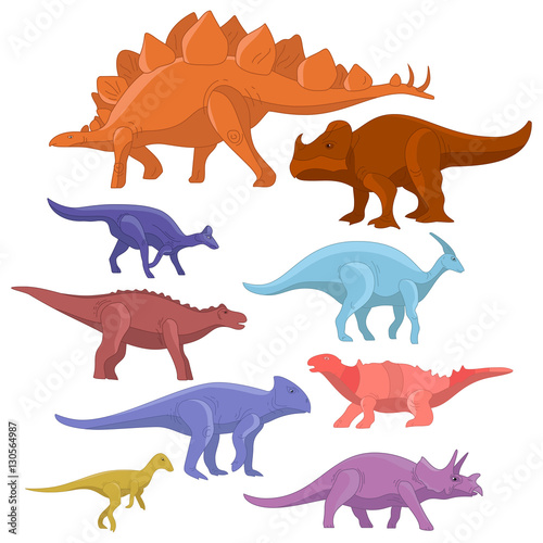 Different type of cartoon dinosaurs cute monster set. Dinosaur cartoon collection prehistoric character tyrannosaurus funny animal. Vector