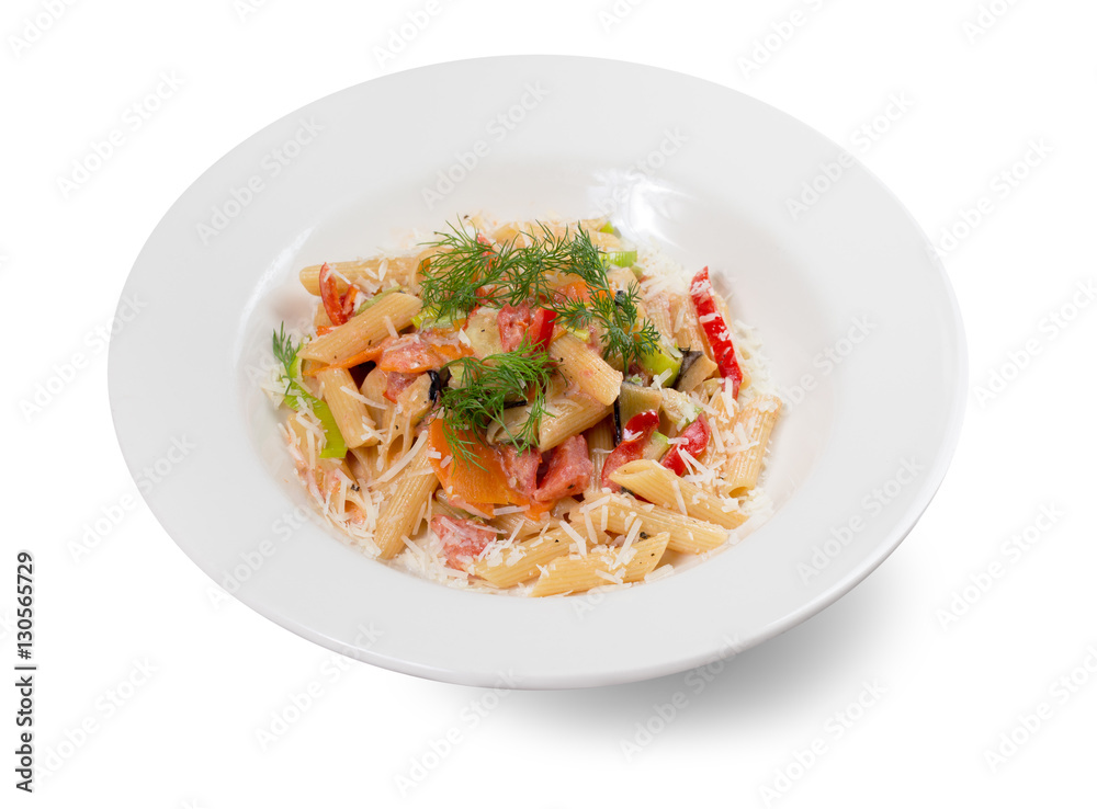 pasta with tomato sauce isolated on the white background