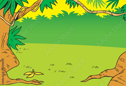 cartoon background with glade in the jungle
