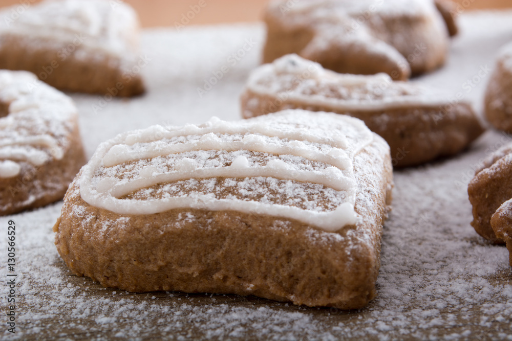 Gingerbread cookies on plate covered with sugar Gingerbread cookies on plate covered with sugar