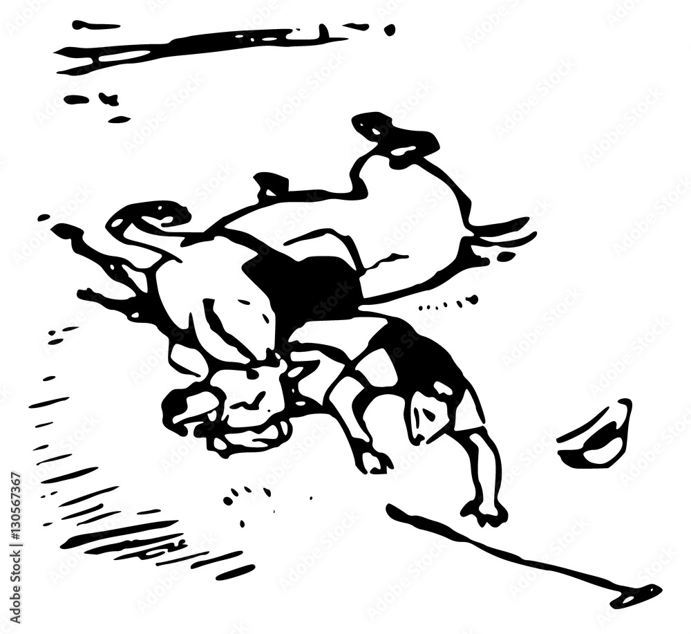 Polo player and horse fallen
