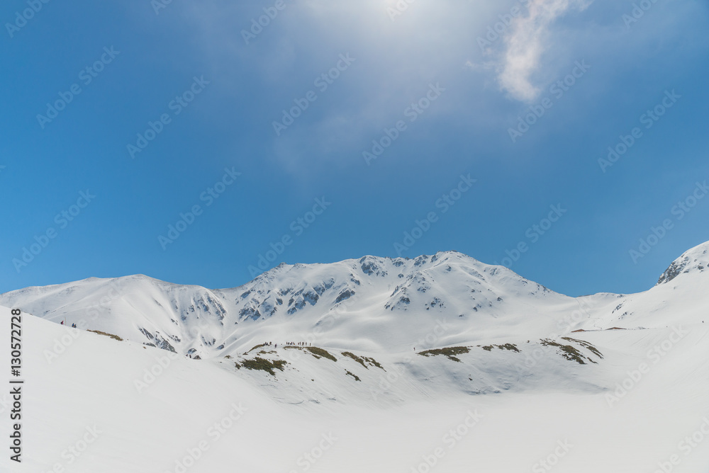 High mountains under snow with clear blue sky