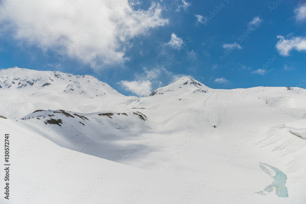 High mountains under snow with clear blue sky