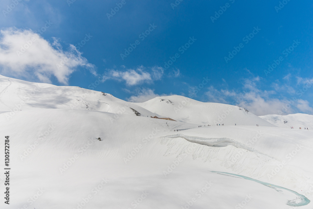 High mountains under snow with clear blue sky