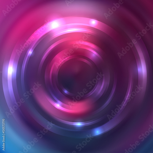 Abstract background with luminous swirling backdrop. Vector infinite round tunnel of shining flares. Pink, purple, blue colors. © tashechka