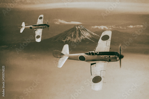 Ki43 Hayabusa Japanese fighter of WW2.  Photo Style Illustration photo