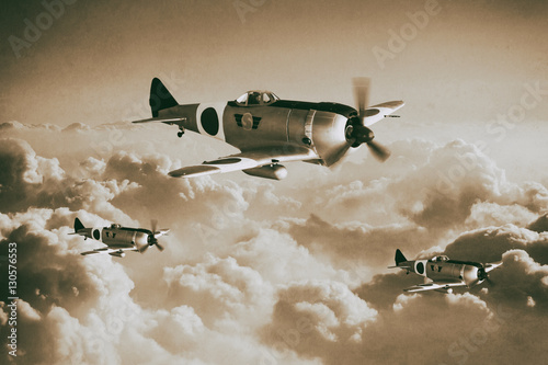 Nakajim Ki44 Japanese fighter of WW2 Vintage. Photo Style Illust