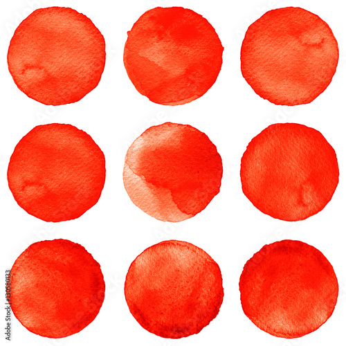 Watercolor circles collection vinous and red colors. Stains set isolated on white background. Design elements