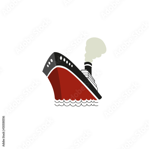 Nautical symbol concept. Ocean liner icon. Freehand drawn cartoon retro style. Design idea cruise ship tour emblem. Vector sea vessel journey advertisement label background. Marine sail logo template