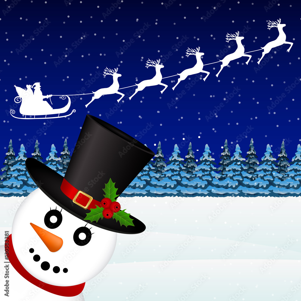 Snowman in the forest vector illustration holiday Stock Vector | Adobe ...