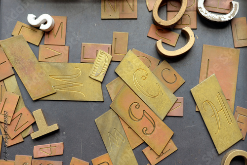 vintage movable type letters on a table
