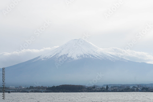 close up Fuji mountain with snow on top in winter season taken in Kawaguchiko on 2 December 2016