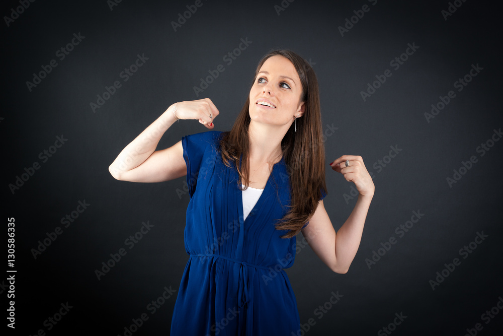 Beautiful woman doing different expressions in different sets of clothes: wake up Beautiful woman doing different expressions in different sets of clothes: wake up