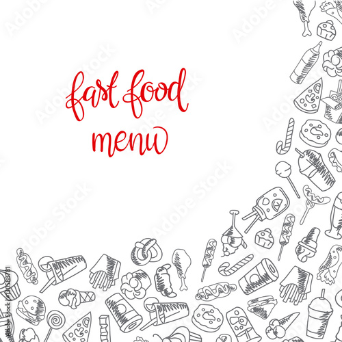 Fast food menu. Set of icons on the vector background.