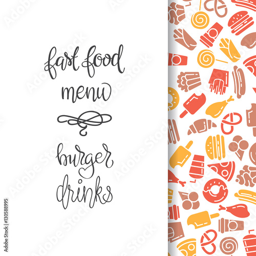 Fast food menu. Set of icons on the vector background.