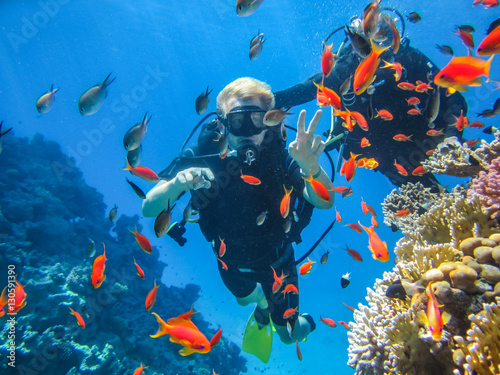 Красивый коралловый риф в Красном море. Дайвинг в Египте