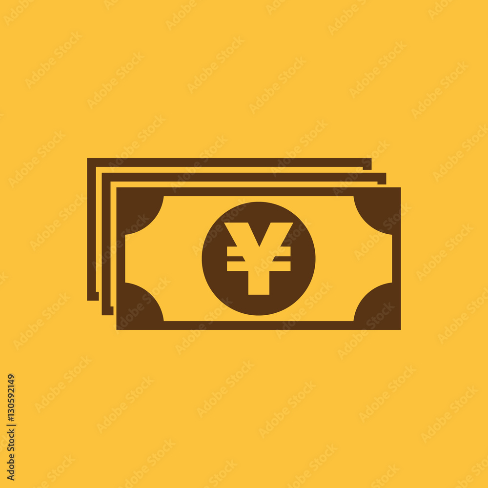 Money icon. Yen and cash, coin, currency, bank symbol. Flat design. Stock - Vector