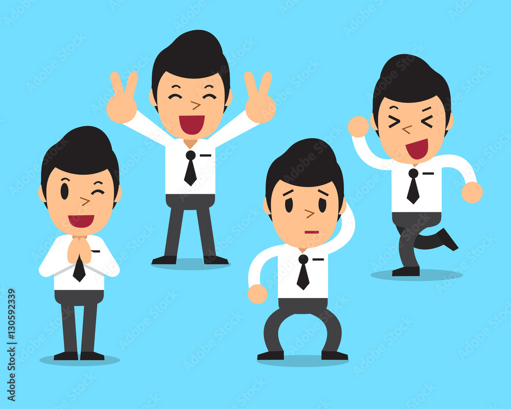 Cartoon businessman character poses set