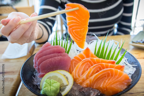 Salmon and tuna sashimi, Japanese food