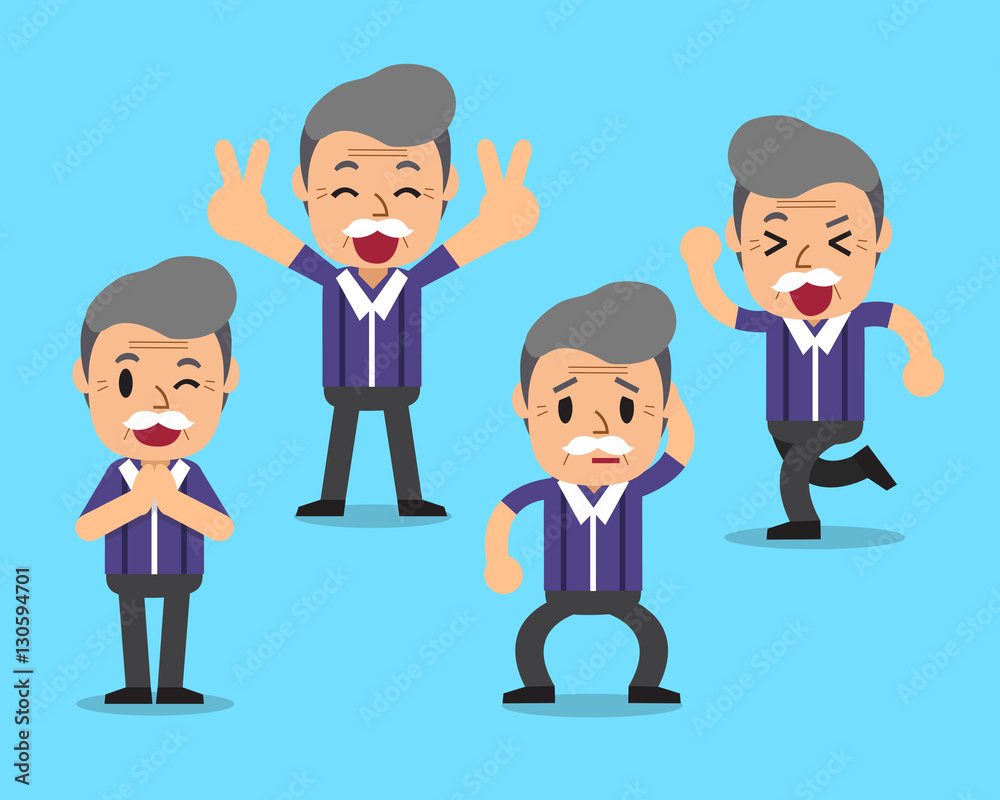 Cartoon senior man character poses Cartoon senior man character poses