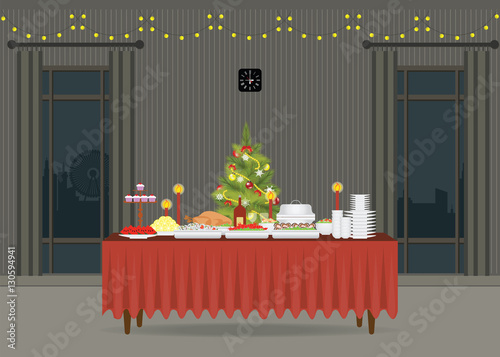 Christmas food on the table Decorating with Christmas tree.