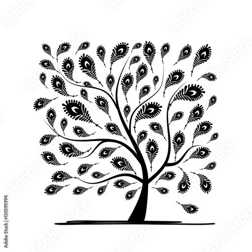 Art tree with peacock feather for your design