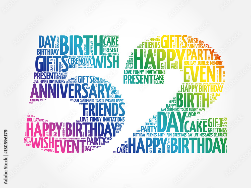 Happy 52nd birthday word cloud collage concept
