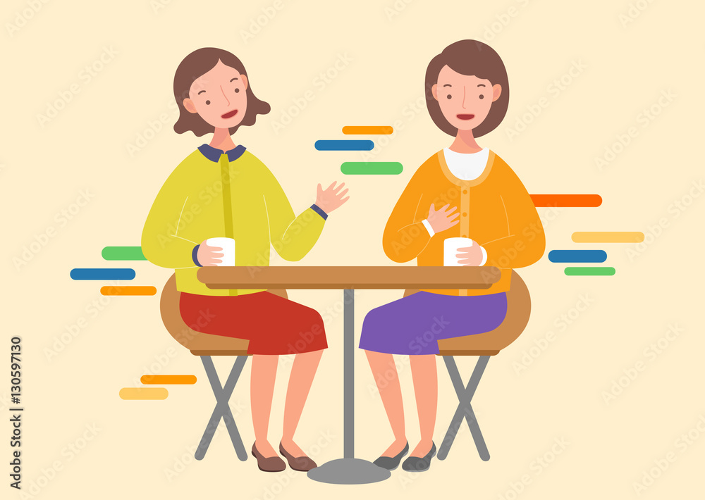 Two woman talking and drinking coffee in a cafe. Two woman talking and drinking coffee in a cafe.