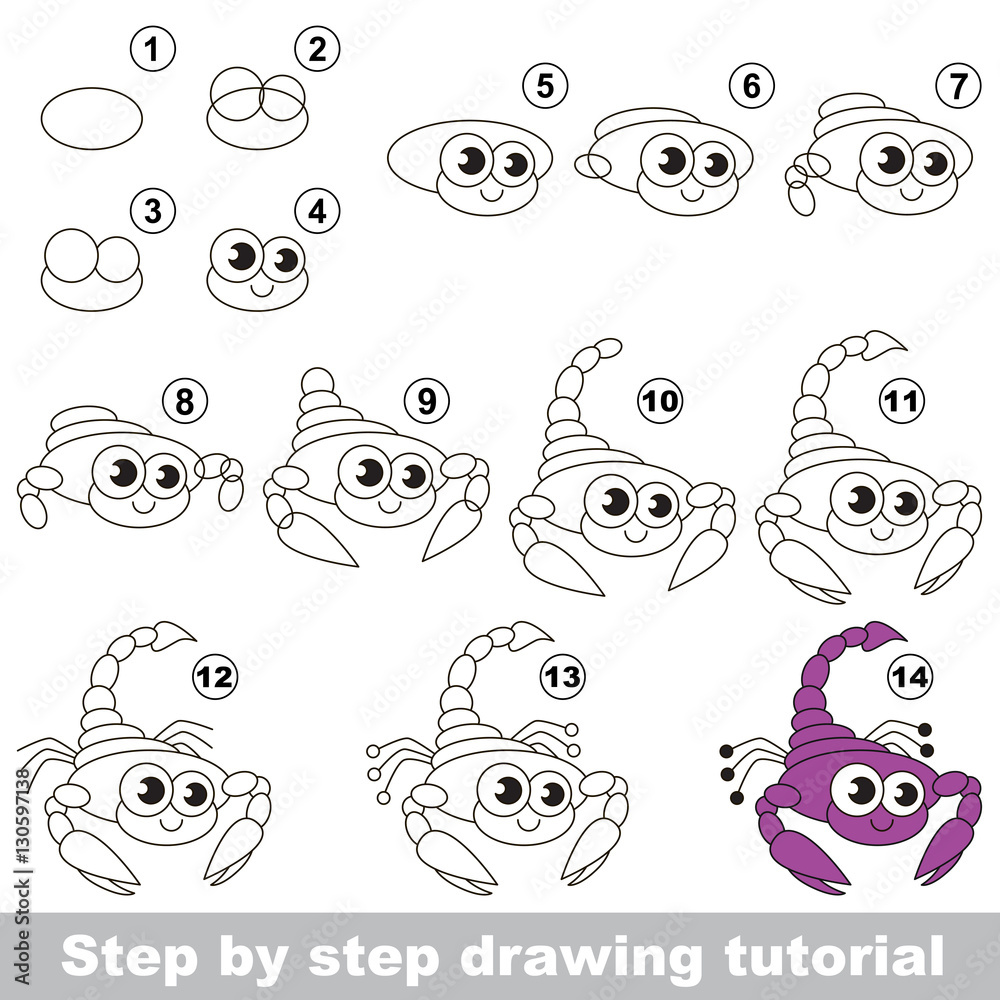 Fototapeta premium Drawing tutorial. Cute Scorpio.