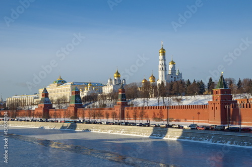 Winter view of the Kremlin and the Kremlin embankment, Moscow, Russia 