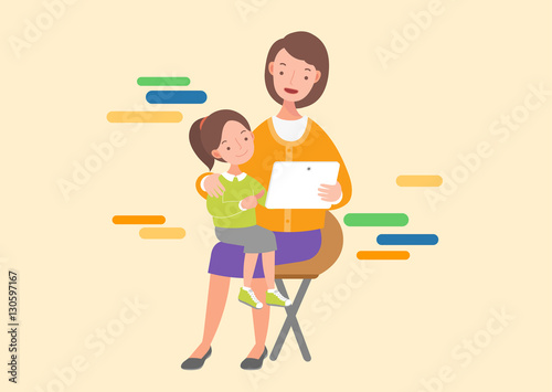 mother and daughter with tablet pc