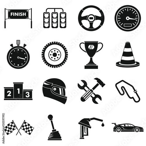 Racing speed icons set. Simple illustration of 16 racing speed vector icons for web