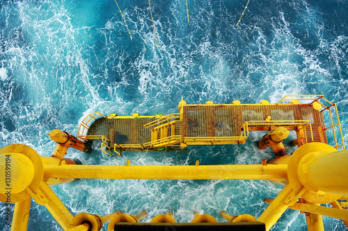 Offshore construction platform for production oil and gas. Oil and gas industry and hard work. Production platform and operation process by manual and auto function from control room.