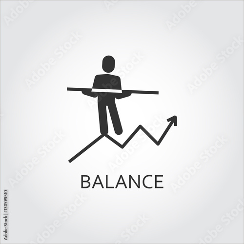 Vector black flat icon balance. man goes on the chart