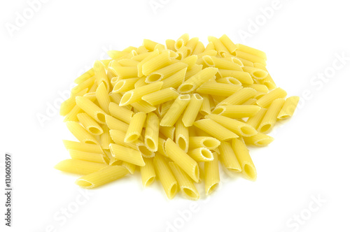 Penne pasta pile, isolated on white background