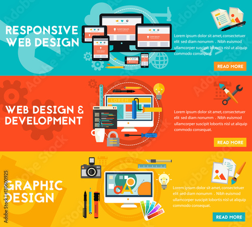 Graphic Design , Responsive Webdesign and Development Concept banners